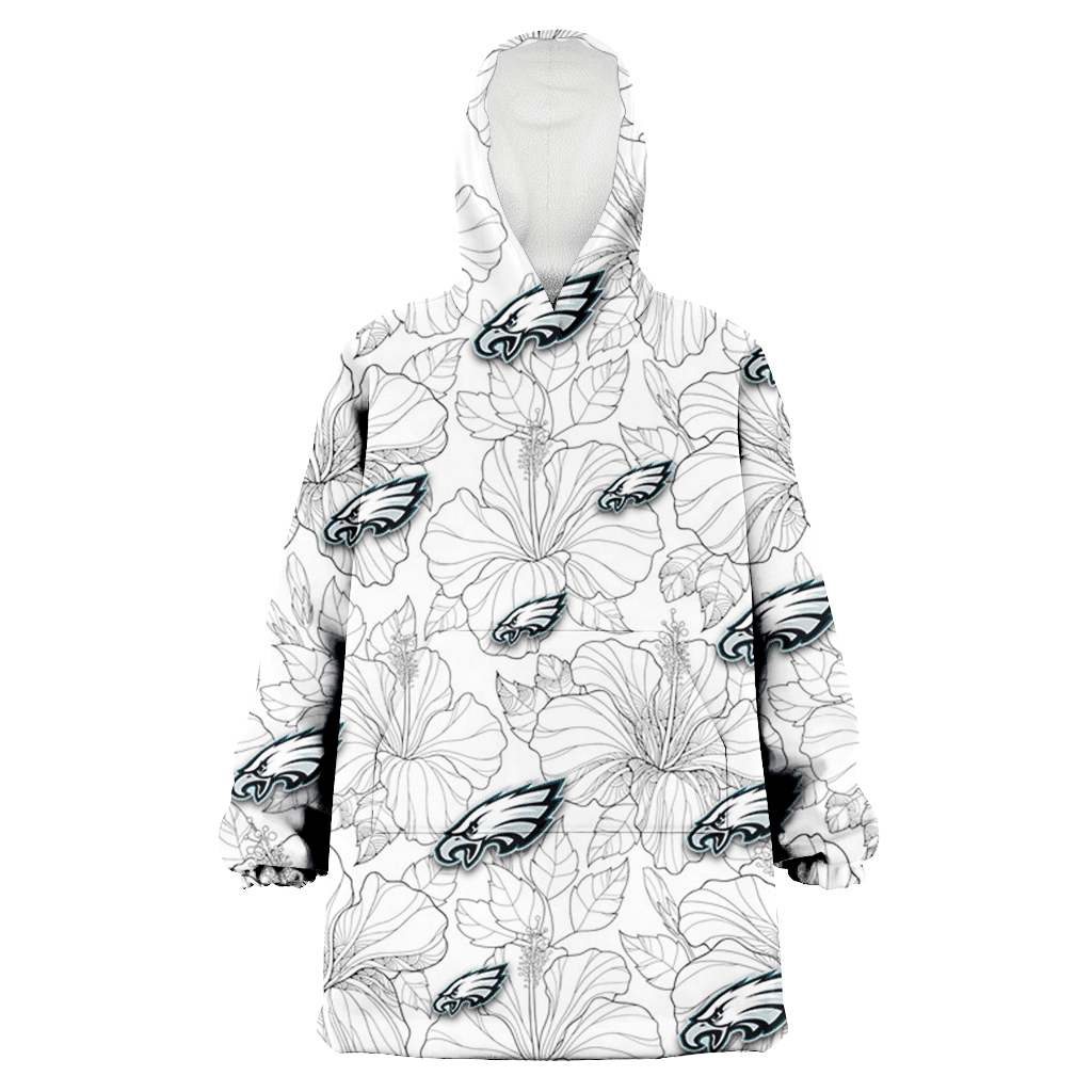 Philadelphia Eagles Sketch Hibiscus White Background 3D Printed Hoodie Blanket Snug Hoodie