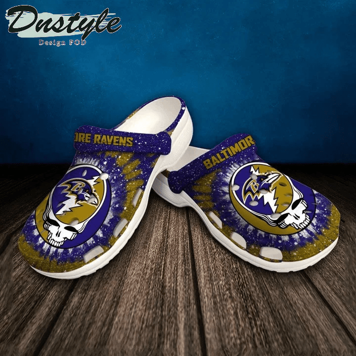 Baltimore Ravens Skull Pattern Crocss Classic Clogs Shoes In Purple & Yellow Ver14