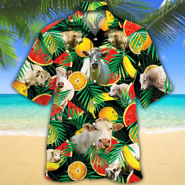 Charolais Cattle Lovers Tropical Fruits Hawaiian Shirt- Cow Aloha Shirt, Gift For Cow Lovers