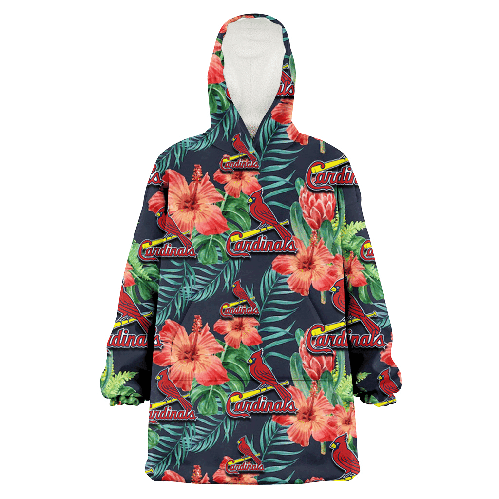 St. Louis Cardinals Orange Hibiscus Green Tropical Leaf Dark Background 3D Printed Hoodie Blanket Snug Hoodie