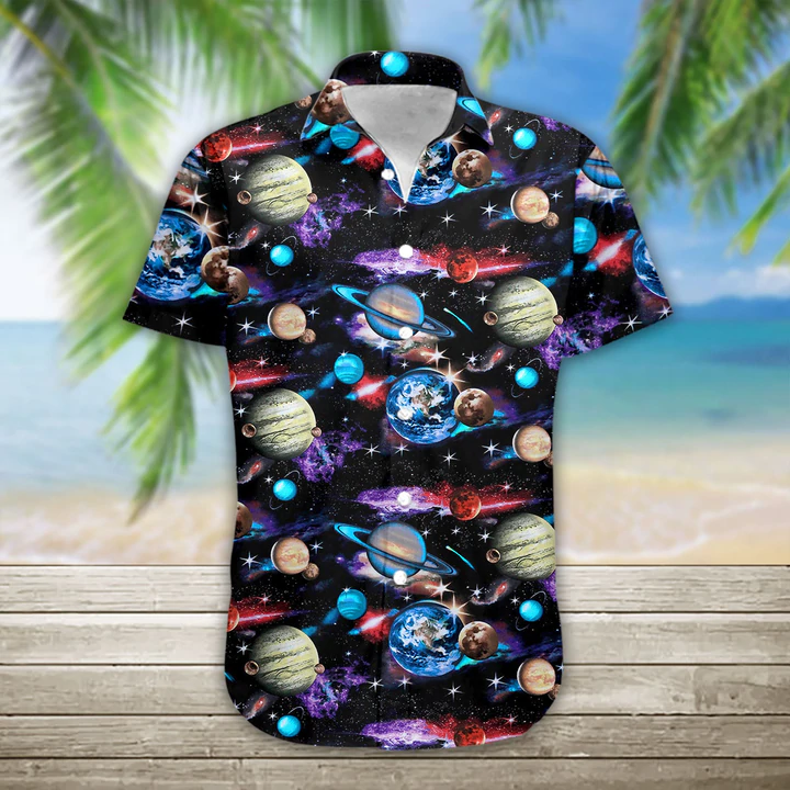3D Planets Solar System Hawaii Shirt, Hawaiian Shirts for Men HO1085  - Foxyshop Fashion