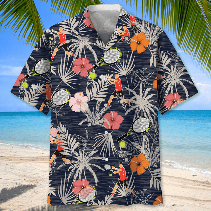 Tennis Nature Hawaiian Shirt, Short Sleeve Summer Vacation Beach Shirts For Men