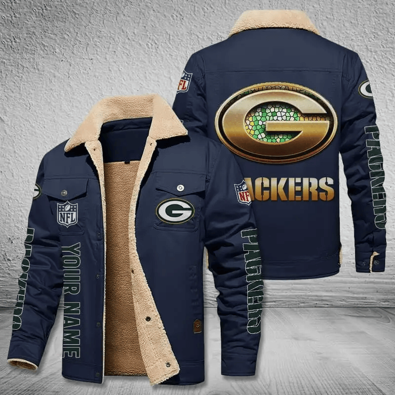 Green Bay Packers NFL Team Personalized Name Lap Blue Ver Stand Collar Jacket