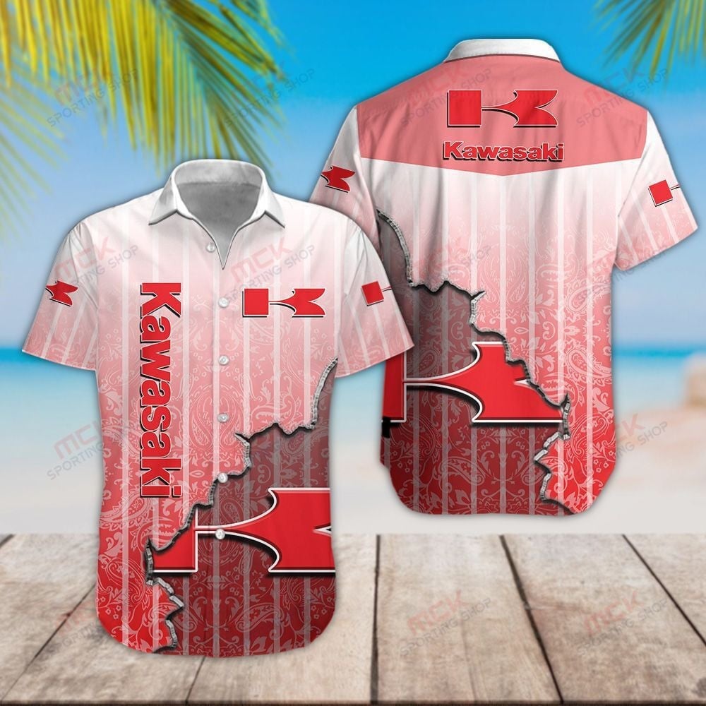Kawasaki Logo Half Broken Wall Effect Cool Design 3D Hawaiian Shirt