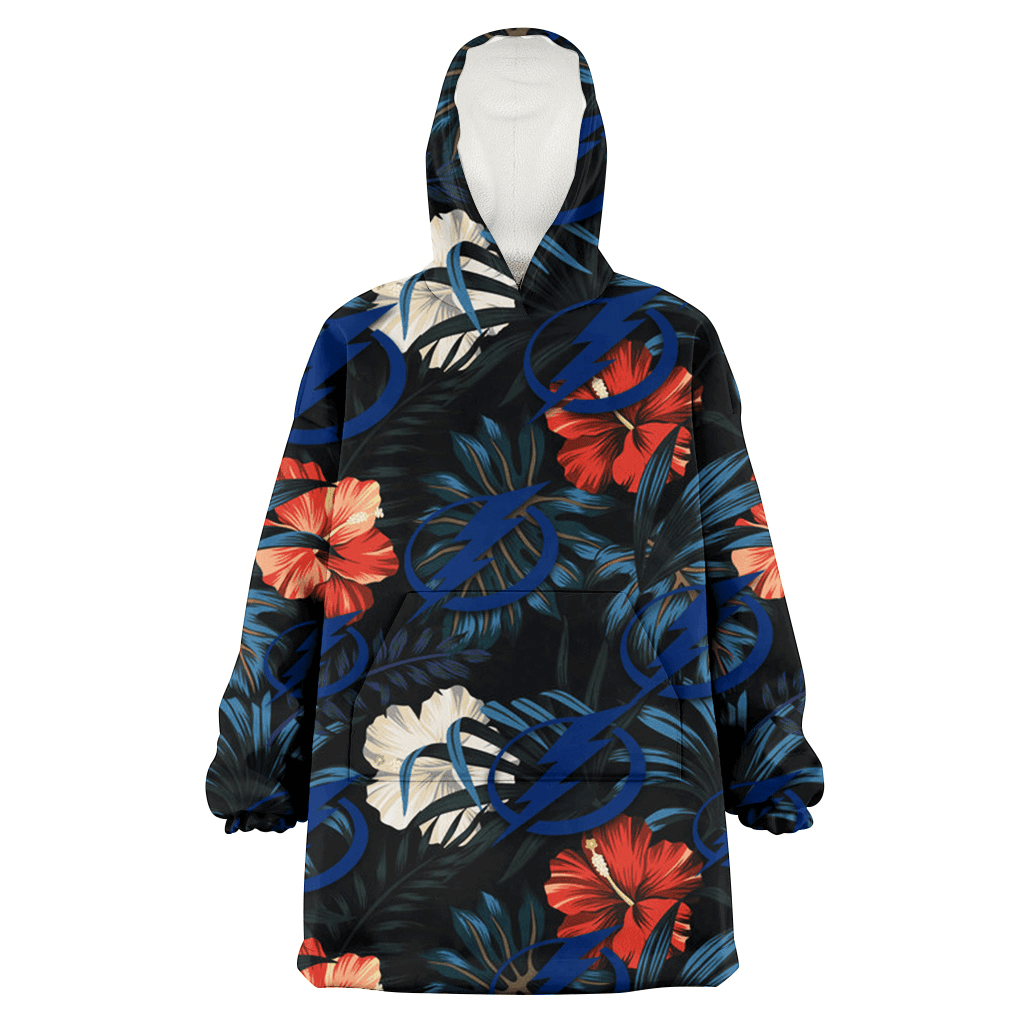 Tampa Bay Lightning Red And White Hibiscus Dark Leaf Black Background 3D Printed Hoodie Blanket Snug Hoodie