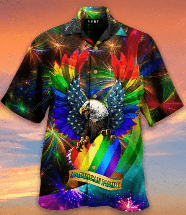 Ameriacan Gay Hawaiian Shirt, Lgbt Eagle American Pride Glow Style Hawaiian Shirt