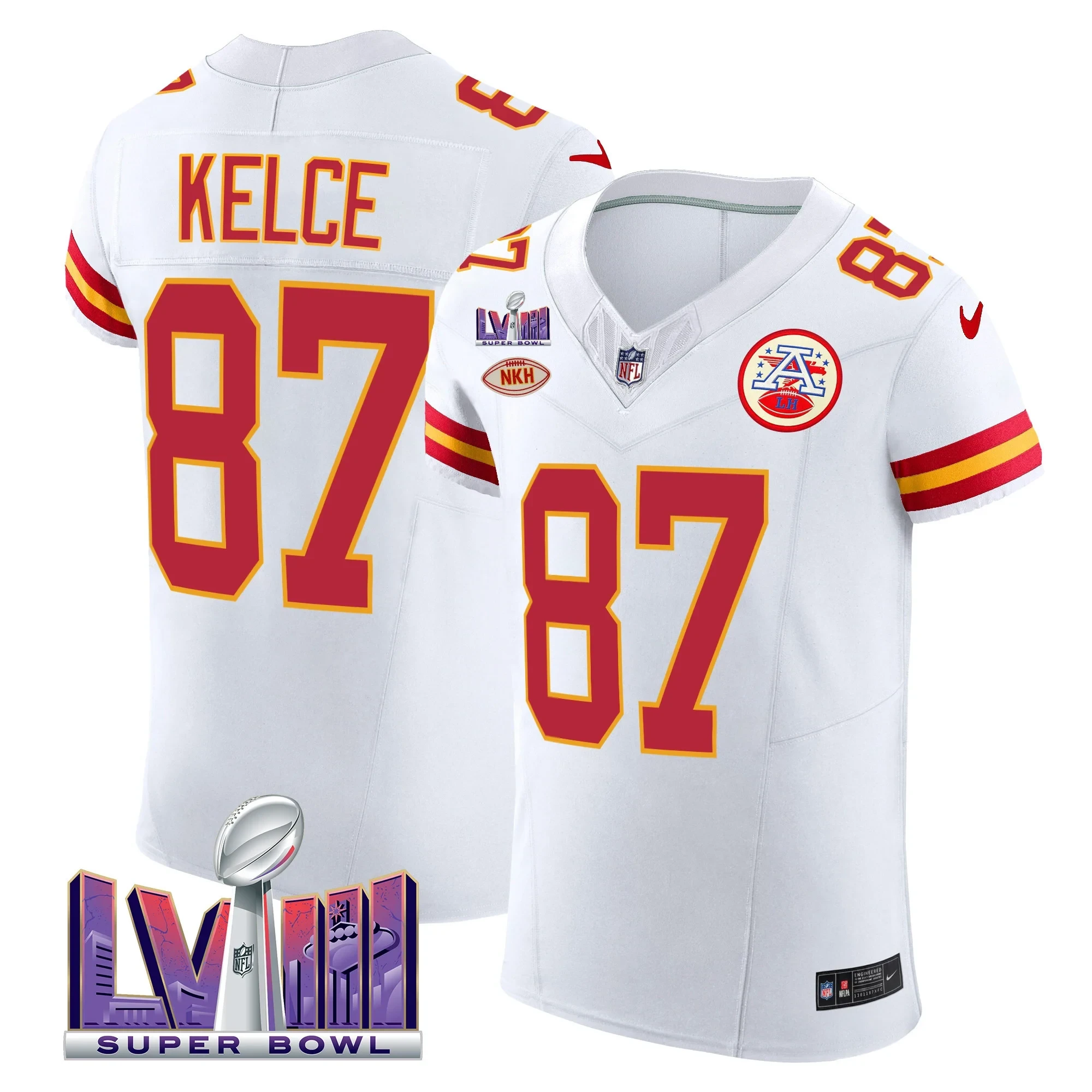 Travis Kelce Kansas City Chiefs Super Bowl Nkh Patch White Jersey – All Stitched