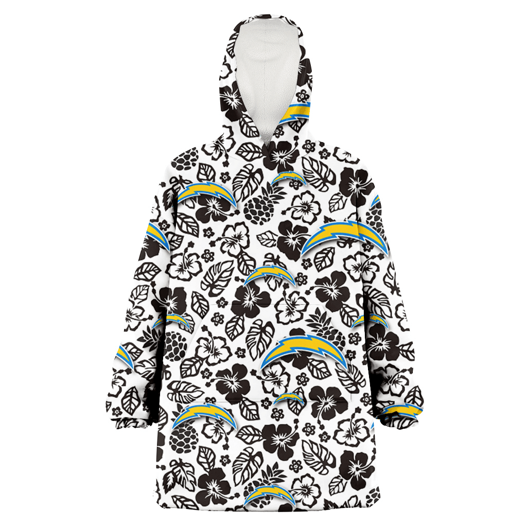 Los Angeles Chargers Black And White Hibiscus Leaf White Background 3D Printed Hoodie Blanket Snug Hoodie