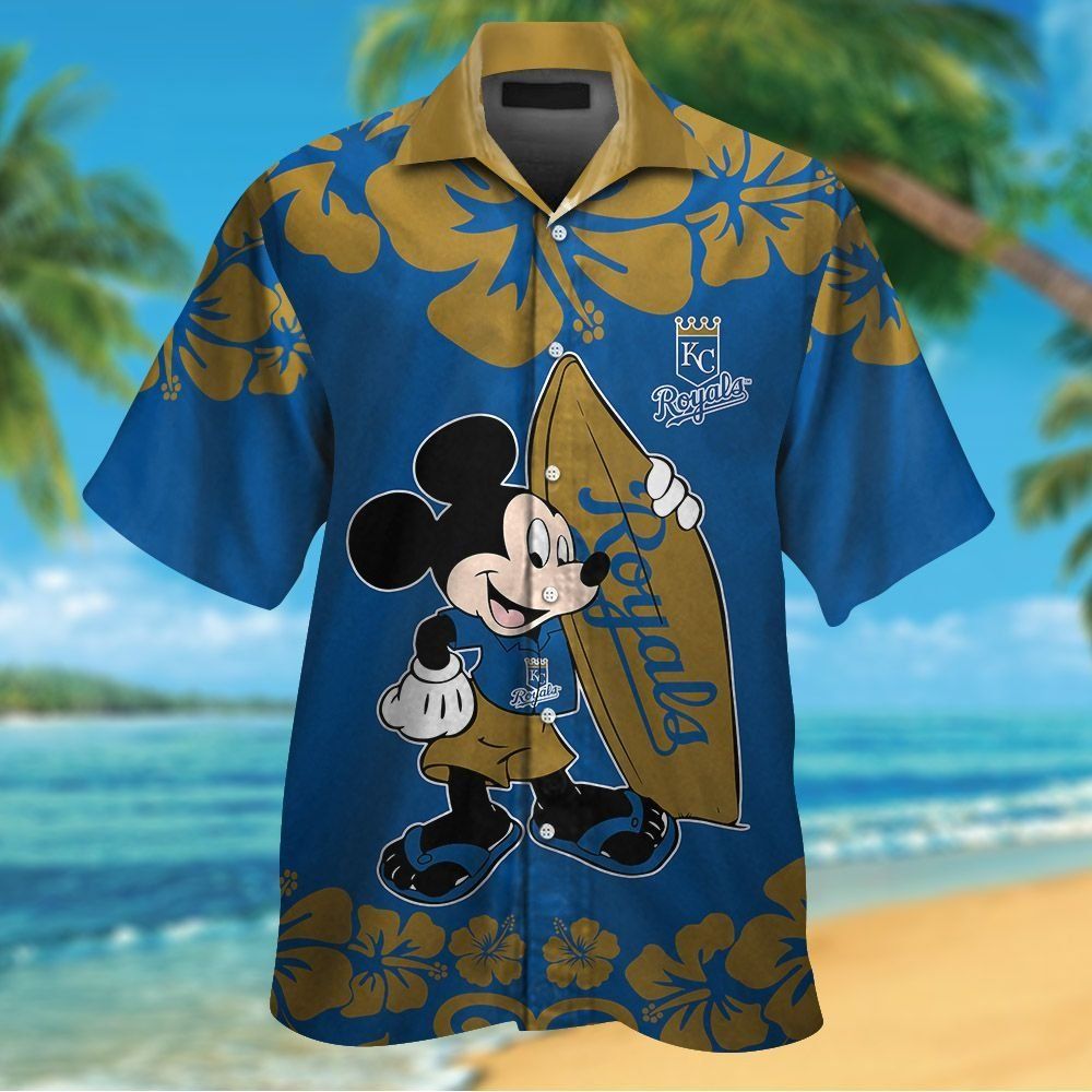 Kansas City Royals Mickey Mouse Short Sleeve Button Up Tropical Hawaiian Shirt