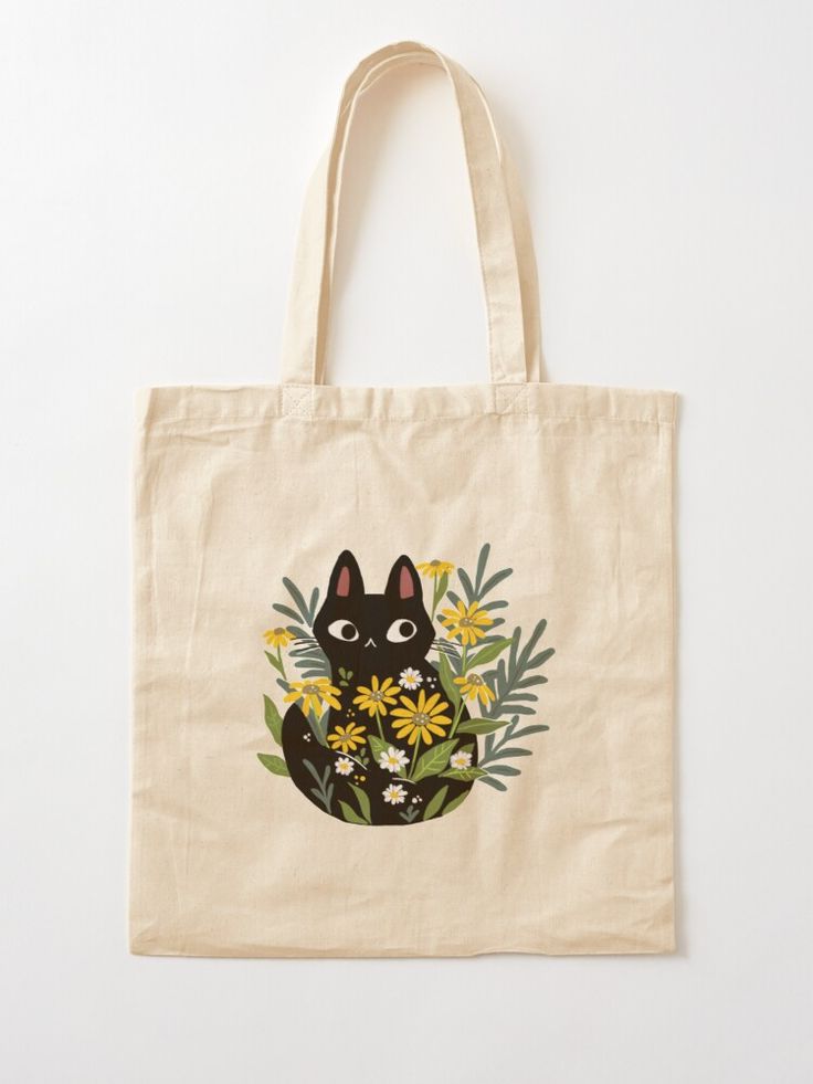 Black cat with flowers  Tote Bag for Sale by michelledraws, Best Tote Bags Ideas, Cute Tote Bags Ideas, Tote Bag Design Ideas, Girls Tote Bag, Best Canvas Tote Bags Ideas