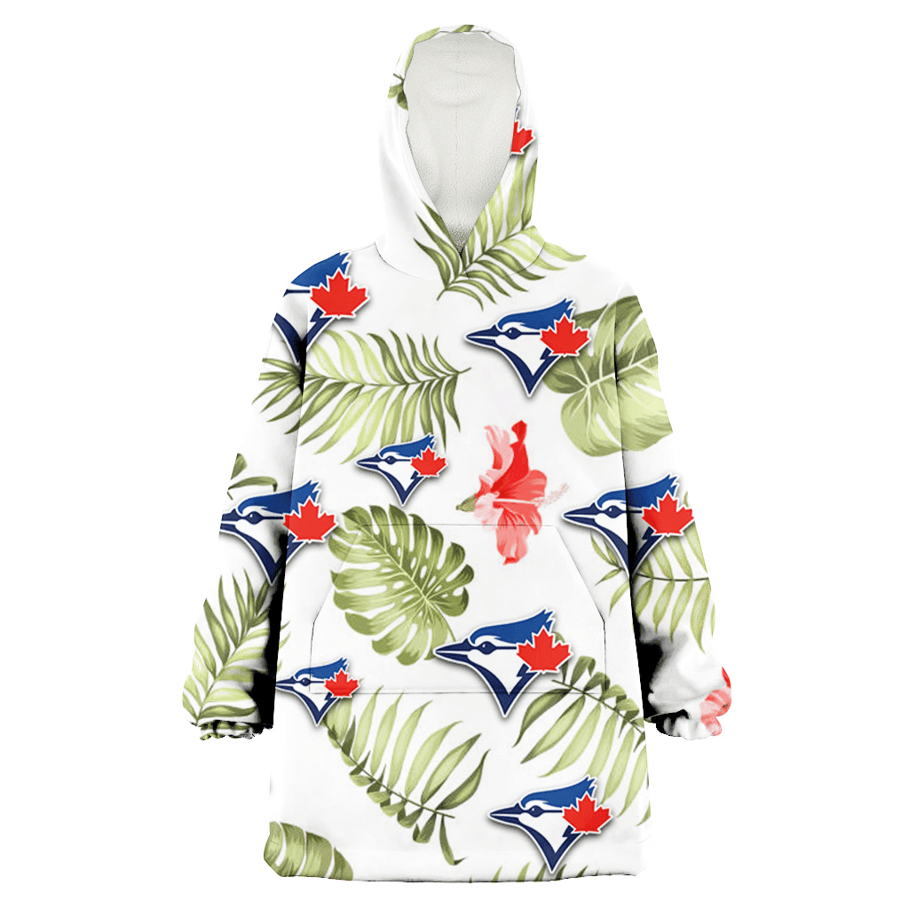 Toronto Blue Jays Light Salmon Hibiscus Green Leaf White Background 3D Printed Hoodie Blanket Snug Hoodie