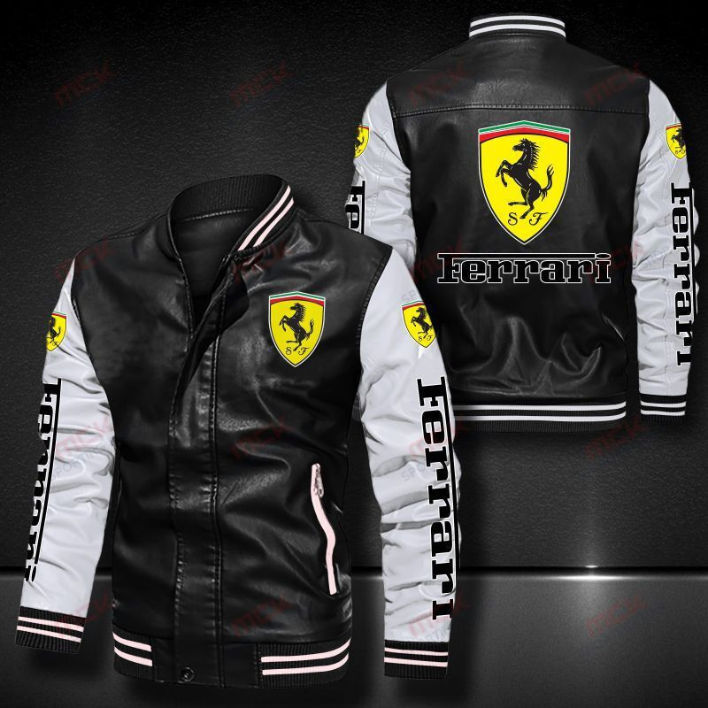 Ferrari Leather Varsity Jacket Bomber Coat