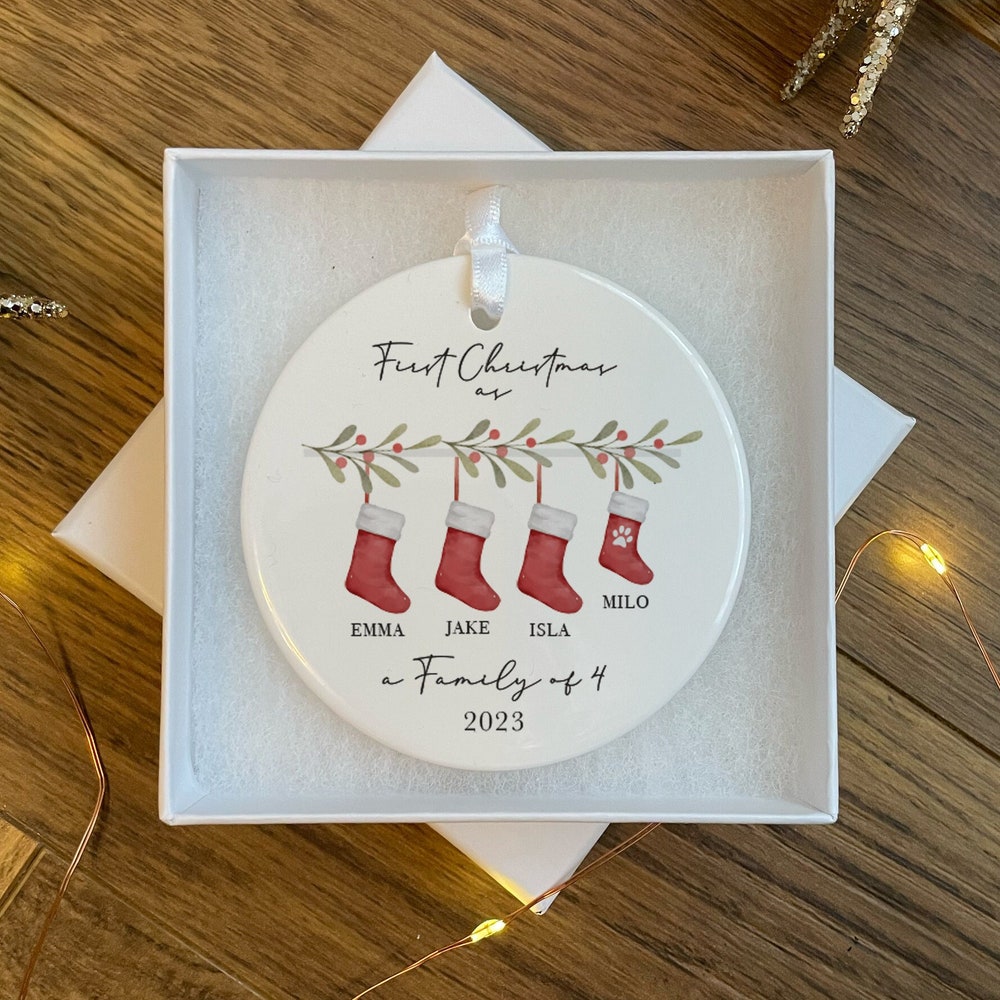 Personalised First Christmas As A Family Of 3 Bauble - First Christmas Ornament - First Christmas Bauble - Baby First Xmas Tree Decoration Horror Cosplay Livingtee