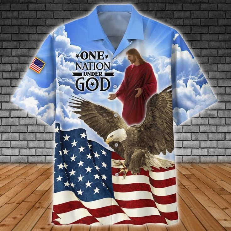 One Nation Under God 3D Hawaiian Shirt For Independence Day, Eagle And Usa Flag Hawaiian Shirts