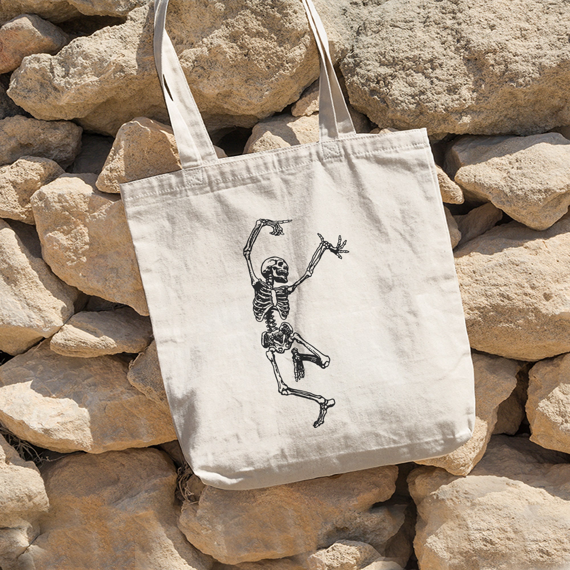 Dancing Skeleton Tote Bag, Dancing Skeleton Bag, Skeleton Tote Bag Canvas, Shopping Eco Bag, Eco-Friendly Canvas Tote Bag, Shoulder Bag Gift