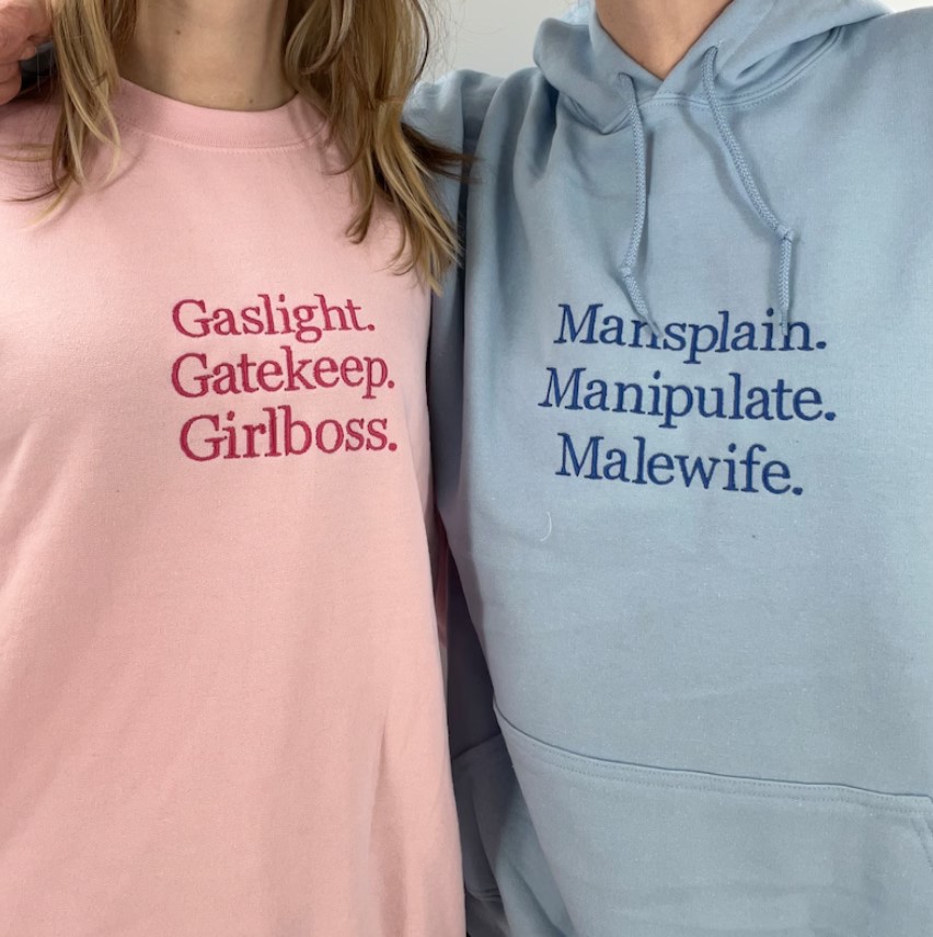 Gaslight  Gatekeep  Girlboss  Mansplain  Manipulate  Malewife Couple Print Sweatshirt Set Hoodie Outfits