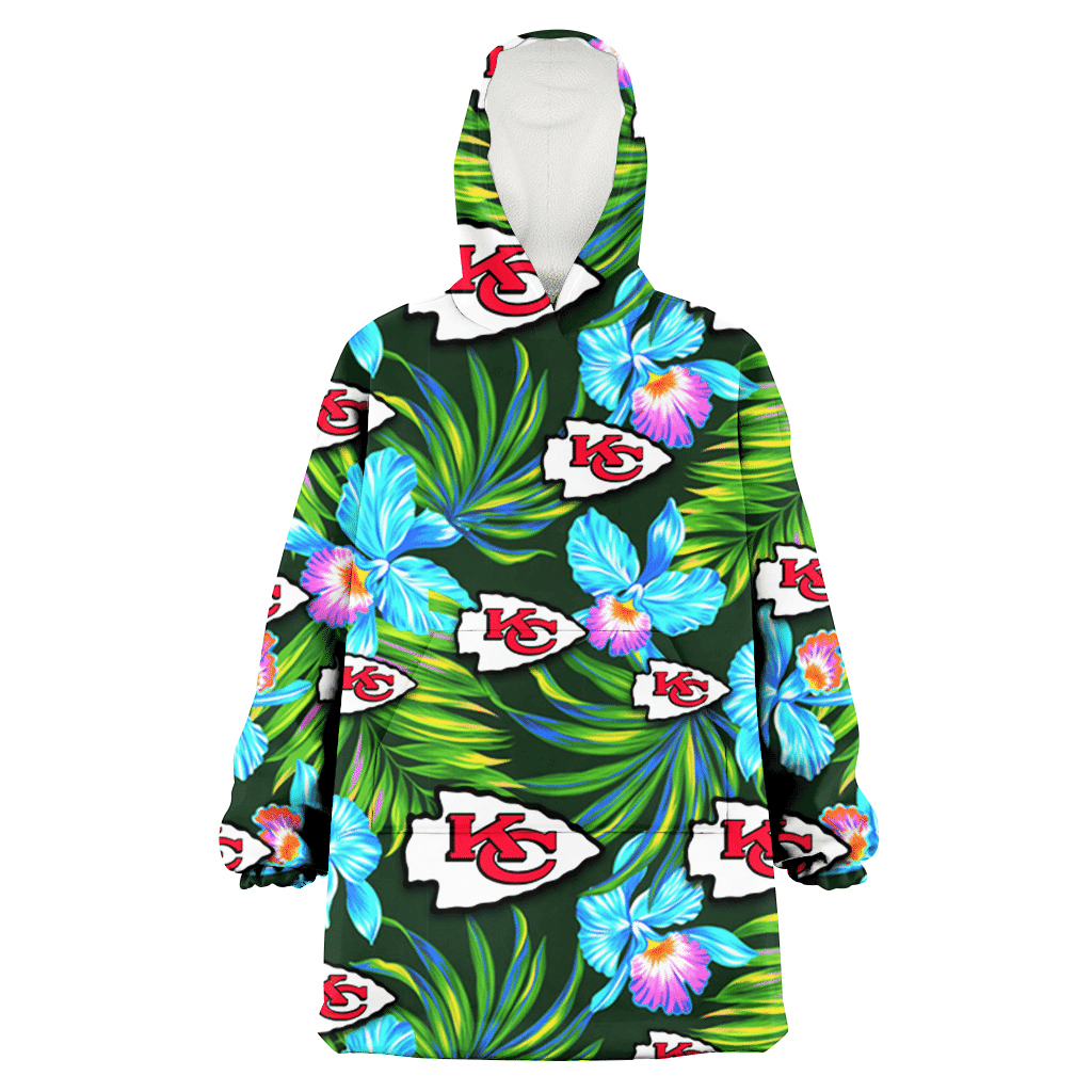 Kansas City Chiefs Electro Color Hibiscus Black Background 3D Printed Hoodie Blanket Snug Hoodie