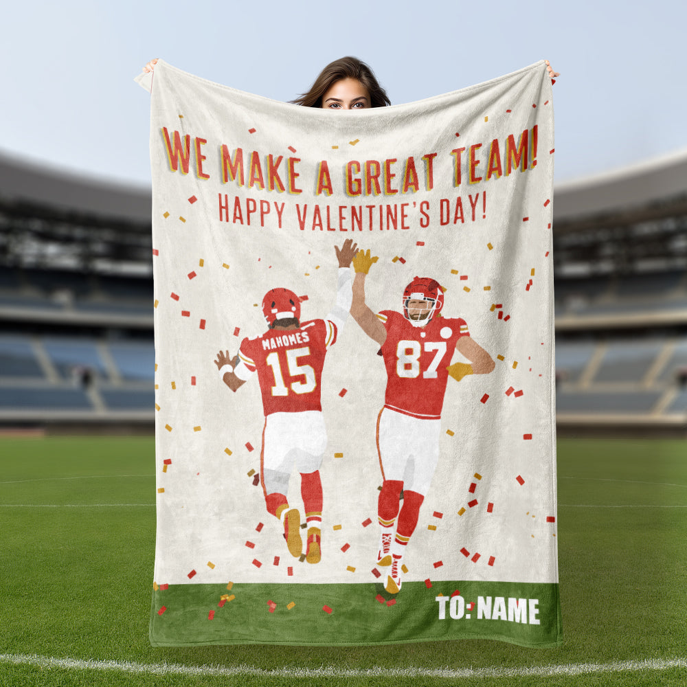 Onlytee - Warm Blanket - We Make A Great Team Mahomes & Kelce Personalized Blanket Kansas City Chiefs Fans Custom Name Blanket Gift