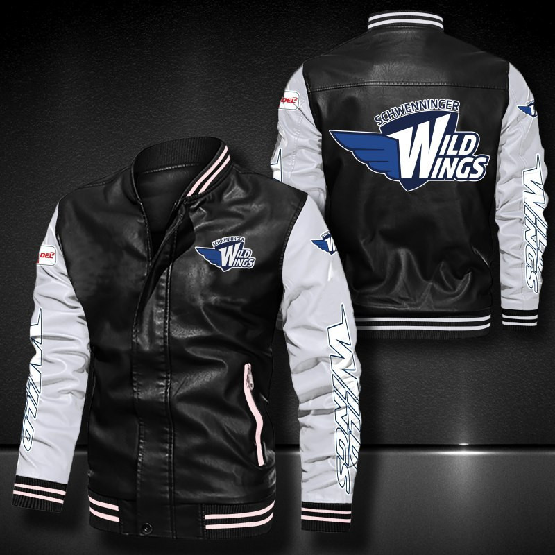 Schwenninger Wild Wings Leather Varsity Jacket Bomber Coat