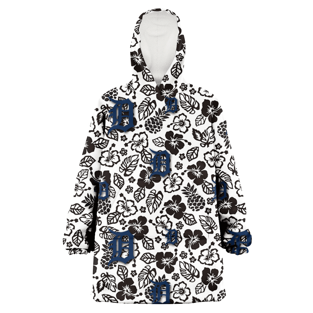 Detroit Tigers Black And White Hibiscus Leaf White Background 3D Printed Hoodie Blanket Snug Hoodie