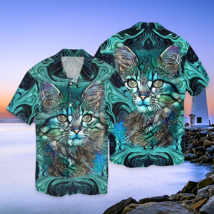 Cat Beautiful Art 3D Hawaiian Shirt, Cool Cat Hawaiian Shirt For Men And Women, Cat Aloha Beach Shirt