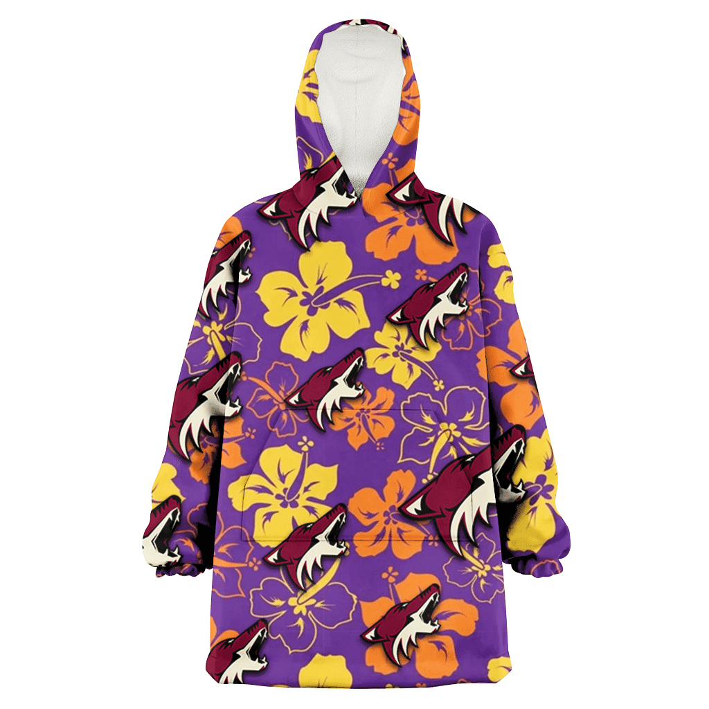 Arizona Coyotes Yellow And Orange Hibiscus Purple Background 3D Printed Hoodie Blanket Snug Hoodie