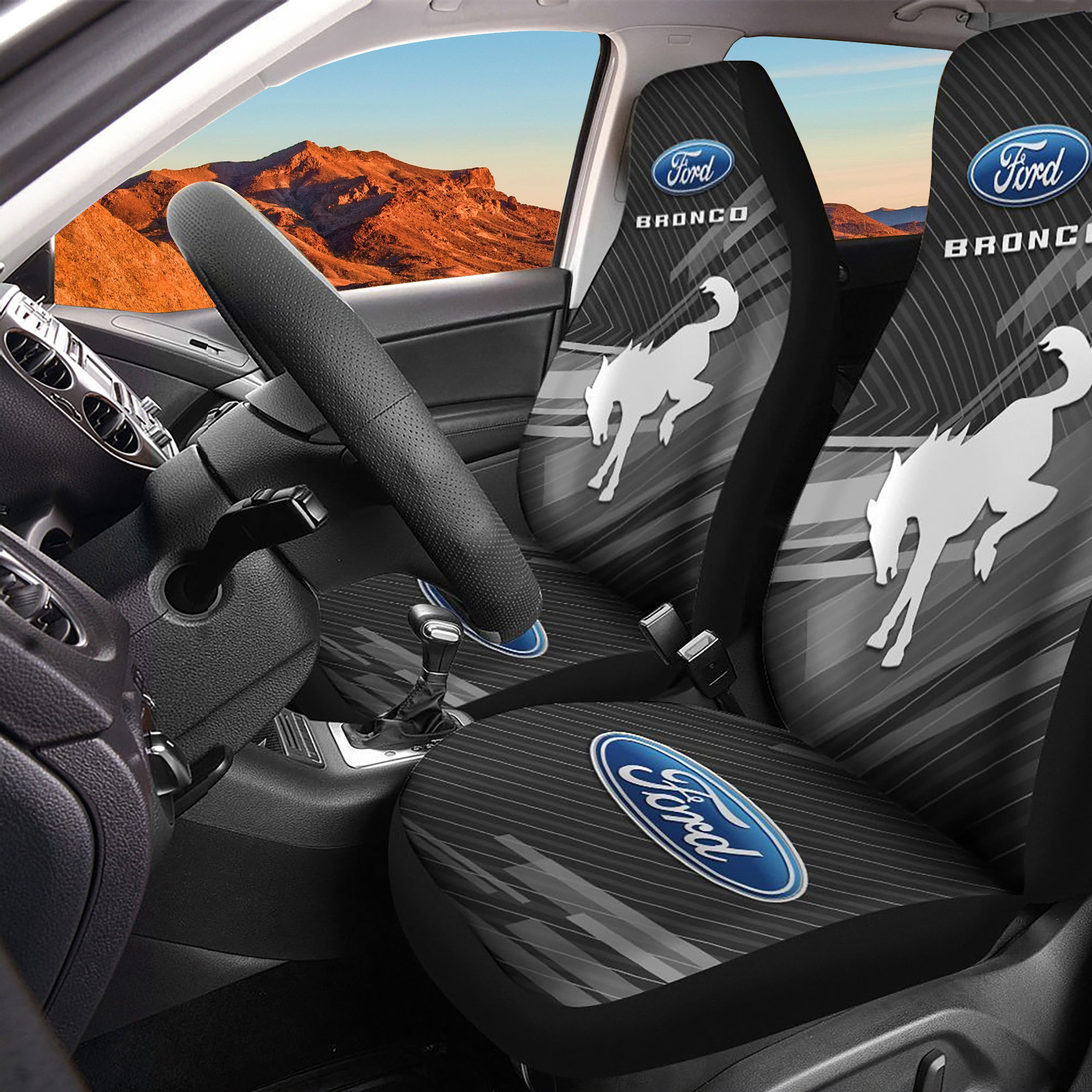 Ford Bronco Logo Car Seat Cover Set (Grey) CSC7802