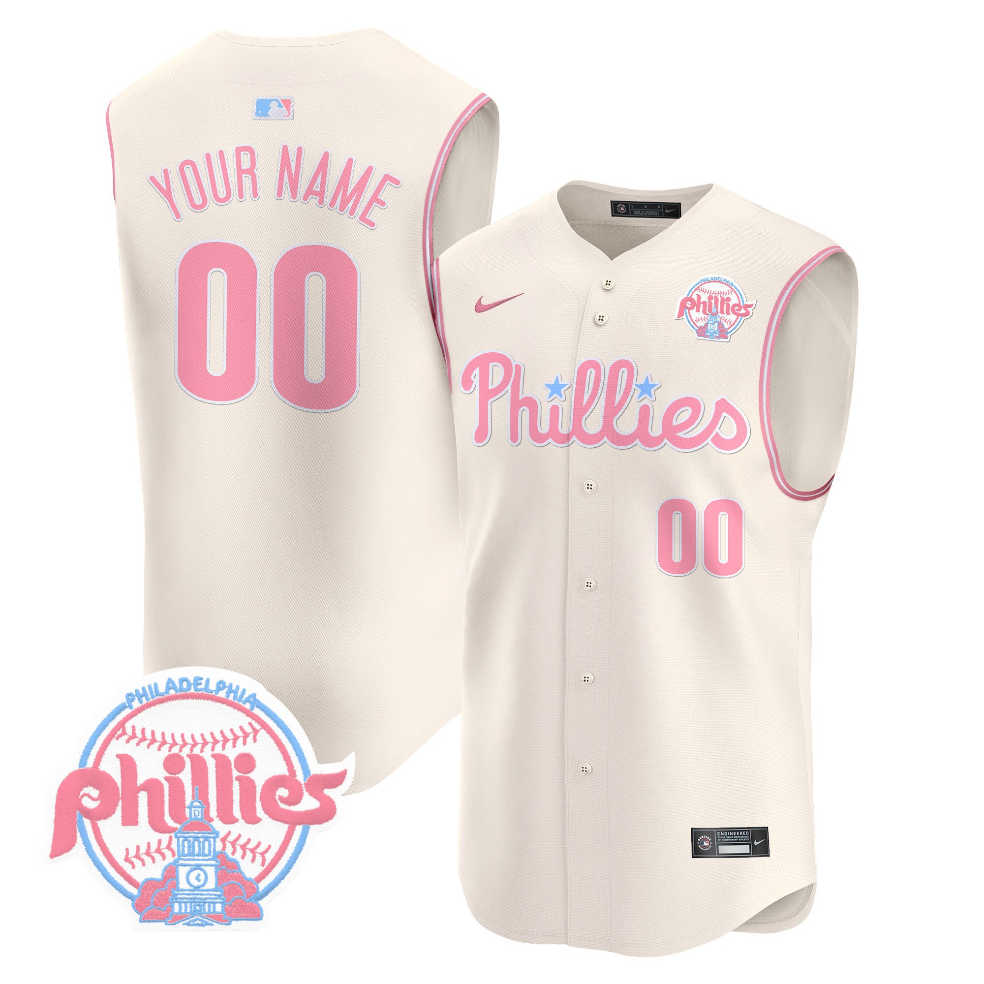 Phillies Bubblegum Pink Vapor Premier Sleeveless Custom Jersey V2 – All Stitched