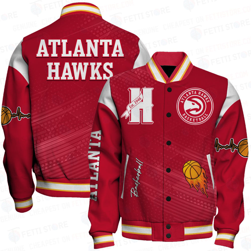 Atlanta Hawks Team Logo Sport Pattern Basketball Varsity Jacket