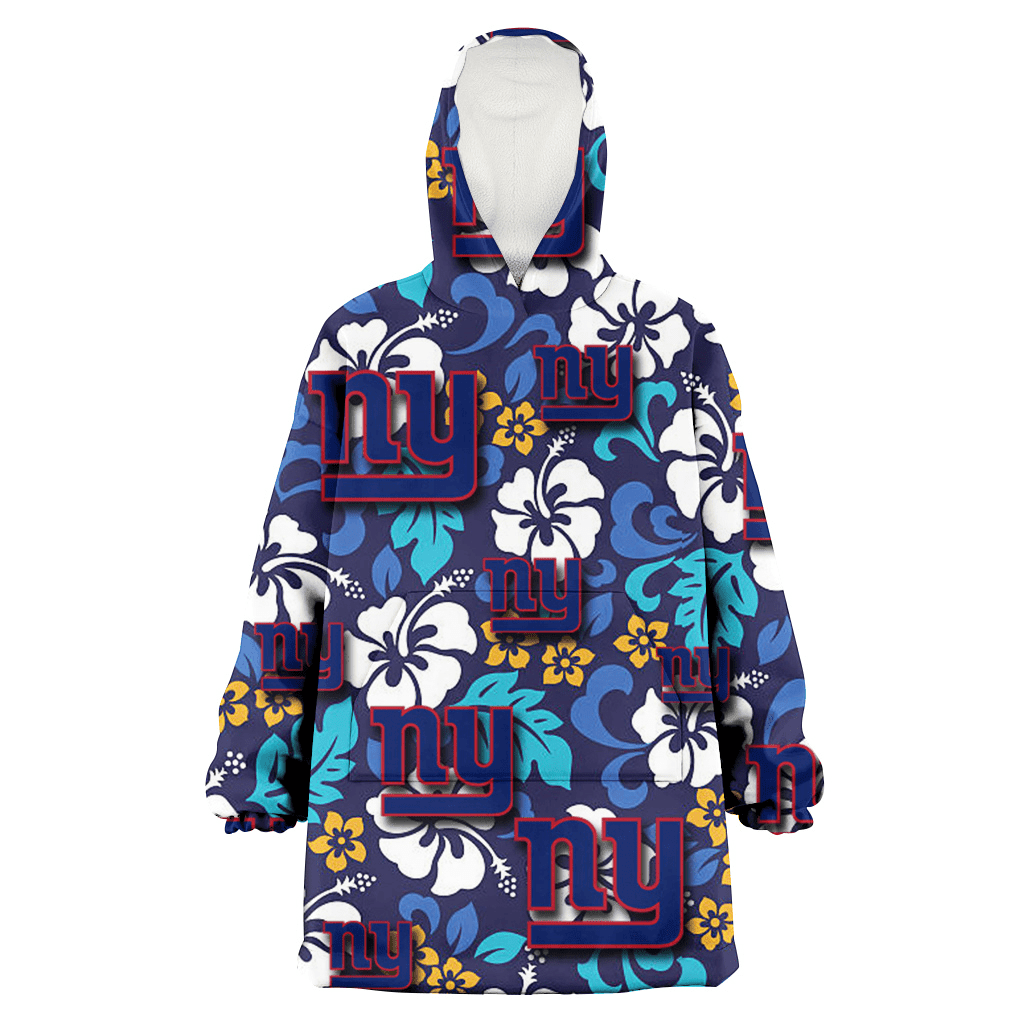 New York Giants White Hibiscus Ceramic Style Navy Background 3D Printed Hoodie Blanket Snug Hoodie