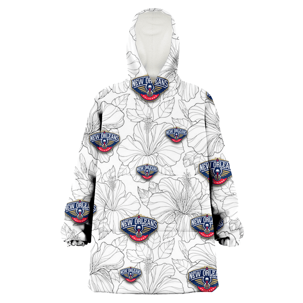 New Orlean Pelicans Sketch Hibiscus White Background 3D Printed Hoodie Blanket Snug Hoodie