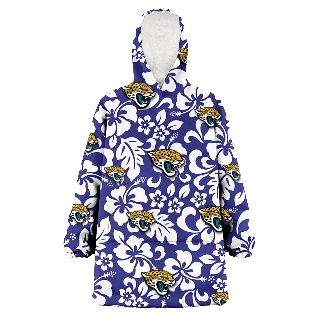 Jacksonville Jaguars White Hibiscus Pattern Slate Blue Background 3D Printed Hoodie Blanket Snug Hoodie