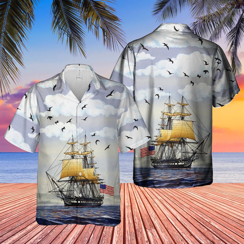 Us Navy Uss Constitution Hawaiian Shirt, Short Sleeve Hawaiian Shirt For Men