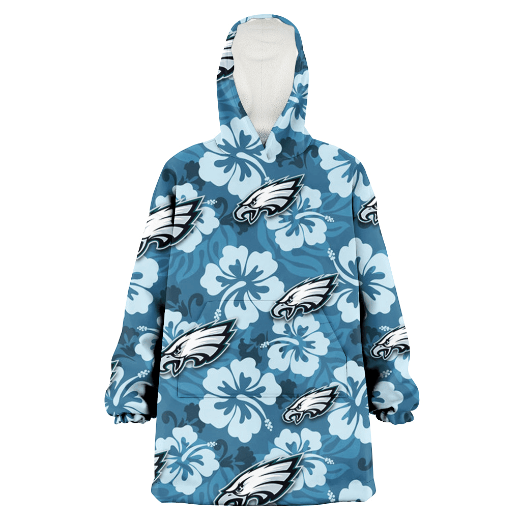 Philadelphia Eagles Light Blue Hibiscus Blue Background 3D Printed Hoodie Blanket Snug Hoodie