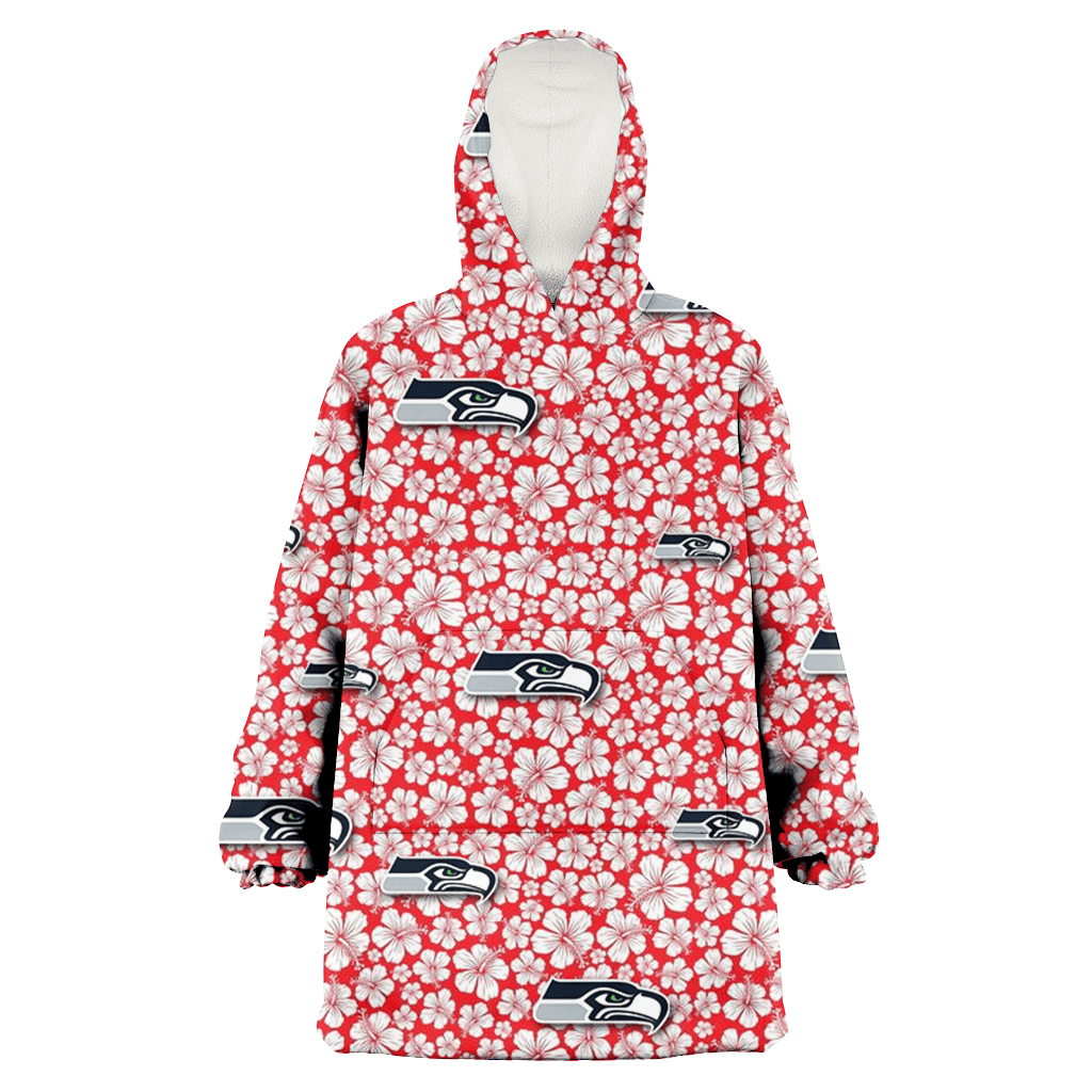 Seattle Seahawks Tiny White Hibiscus Pattern Red Background 3D Printed Hoodie Blanket Snug Hoodie