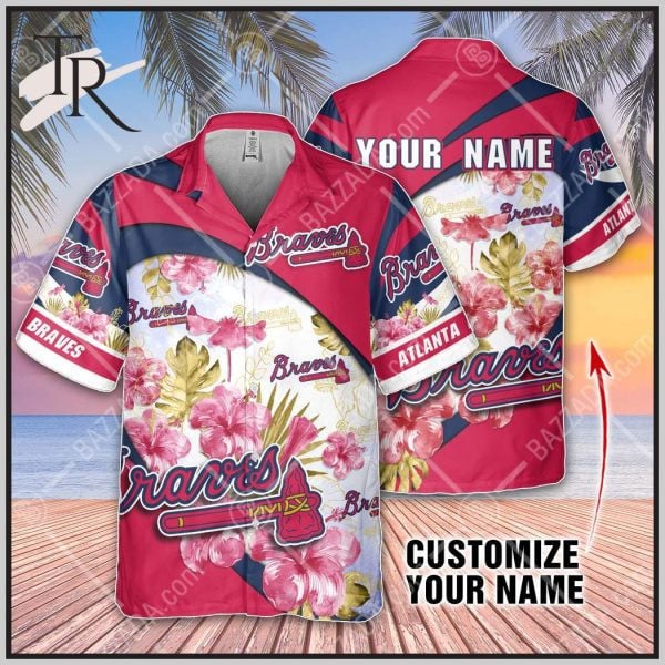 Custom Name Mlb Atlanta Braves Red And Blue 3D Hawaiian Shirt