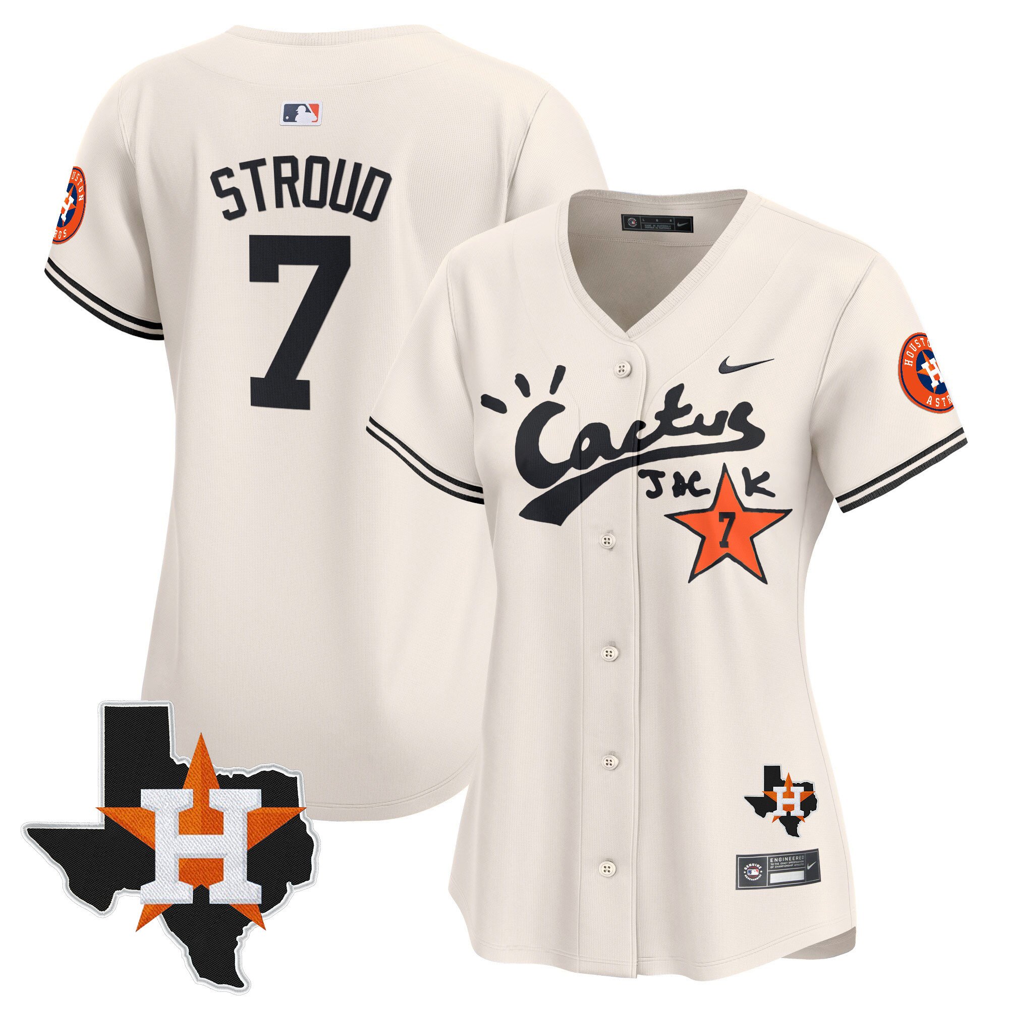 Women’S Houston Astros Cactus Jack Patch Vapor Premier Limited Jersey V7 – Stitched