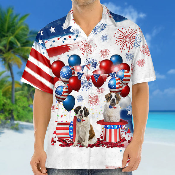 Saint Bernard Independence Day Hawaiian Shirt For Men And Women, 4Th Of July Hawaiian Shirt