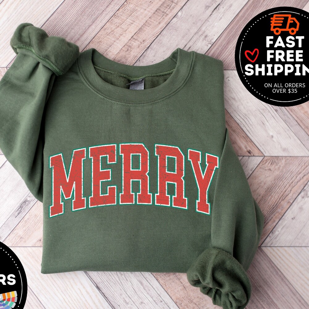 Merry Christmas Sweatshirt, Christmas Shirts, Cute Winter Sweater, Christmas Shirt For Women, Christmas Crewneck Sweatshirt, Holiday Sweater X Peckshirt Onlyclothing