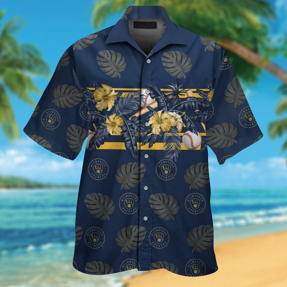 Milwaukee Brewers Short Sleeve Button Up Tropical Hawaiian Shirt Ver08