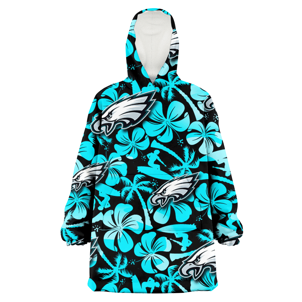 Philadelphia Eagles Blue Hibiscus Blue Coconut Tree Black Background 3D Printed Hoodie Blanket Snug Hoodie