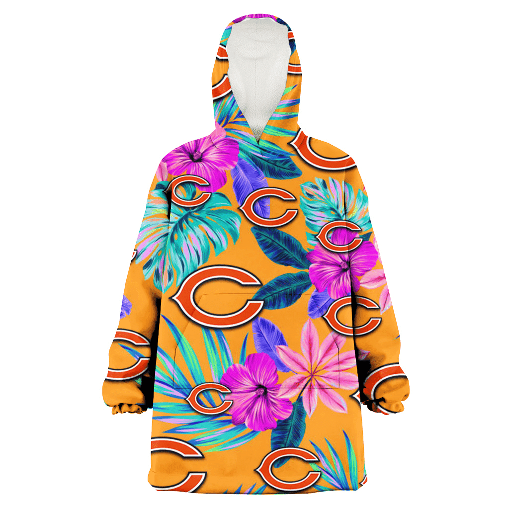 Chicago Bears Purple Hibiscus Neon Leaf Orange Background 3D Printed Hoodie Blanket Snug Hoodie