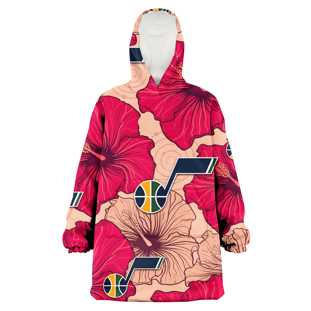 Utah Jazz Red Beige Hibiscus Beige Background 3D Printed Hoodie Blanket Snug Hoodie