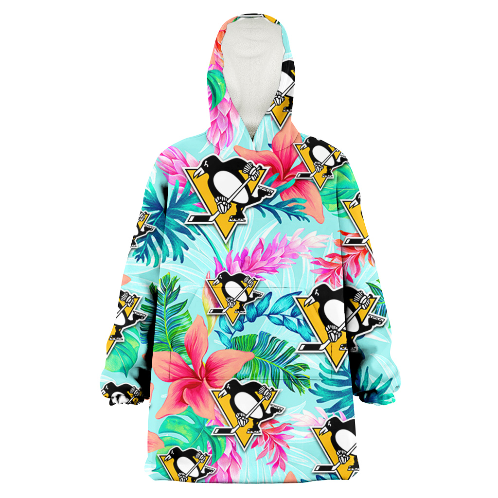 Pittsburgh Penguins Coral Porcelain Flower Violet Orchid Light Blue Background 3D Printed Hoodie Blanket Snug Hoodie