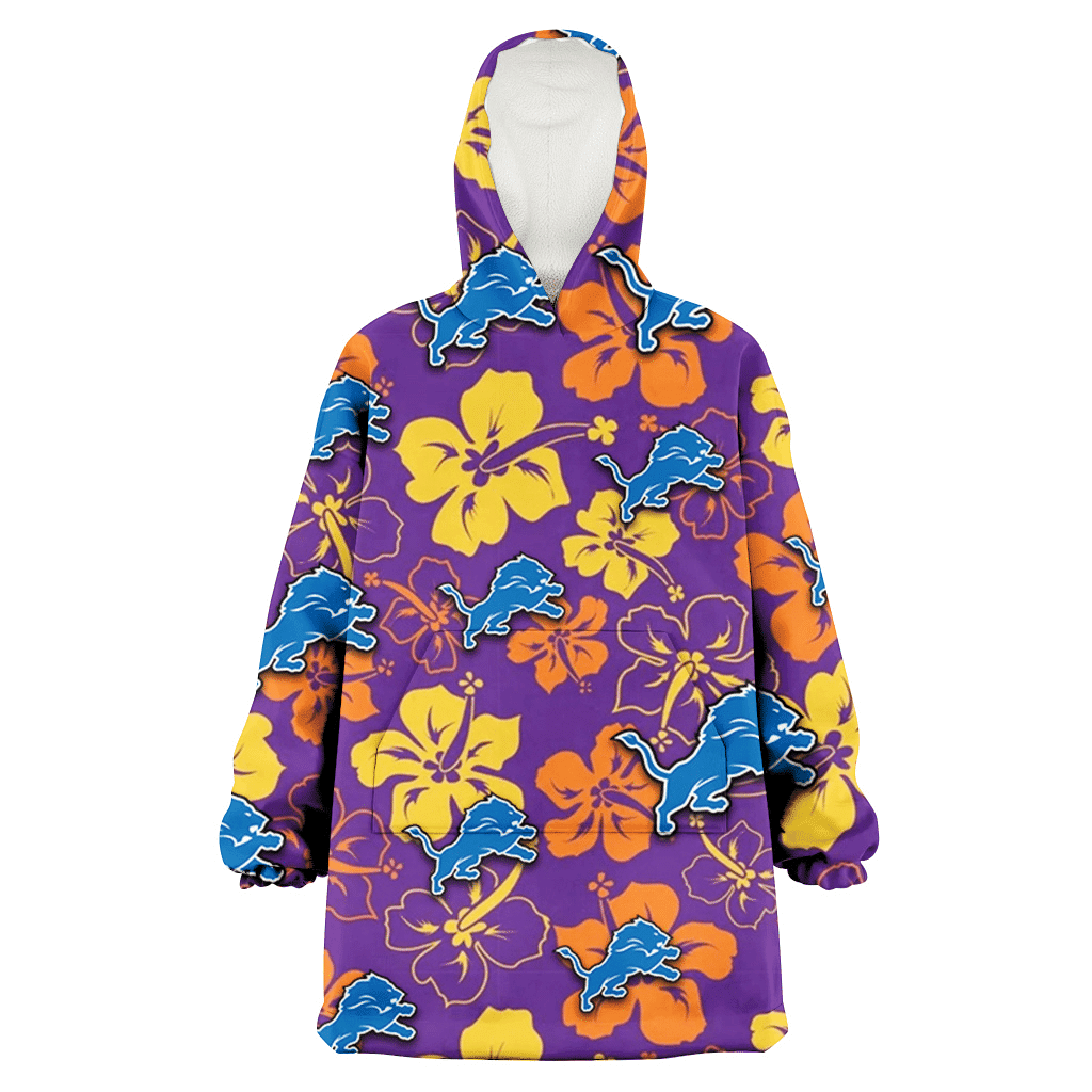 Detroit Lions Yellow And Orange Hibiscus Purple Background 3D Printed Hoodie Blanket Snug Hoodie