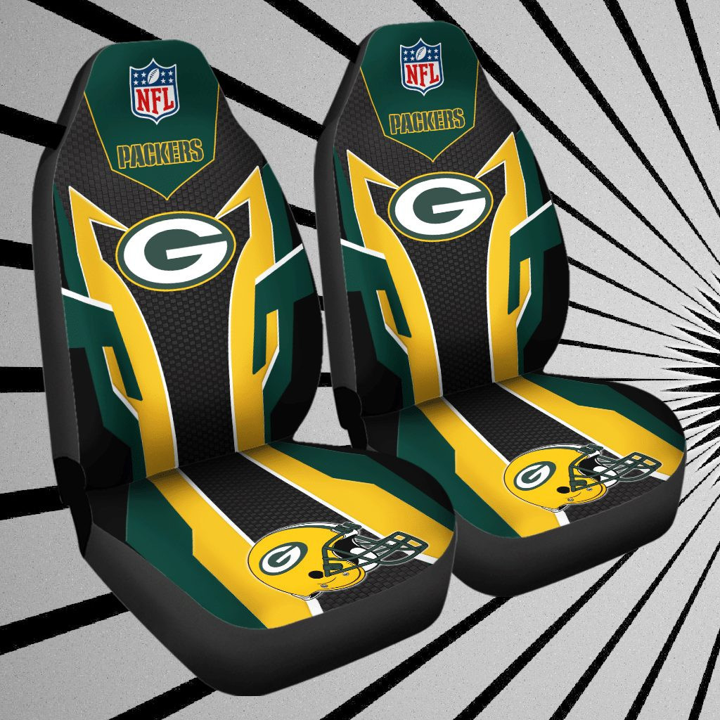 Green Bay Packers Helmet On King Seat Car Seat Cover Set CSC152