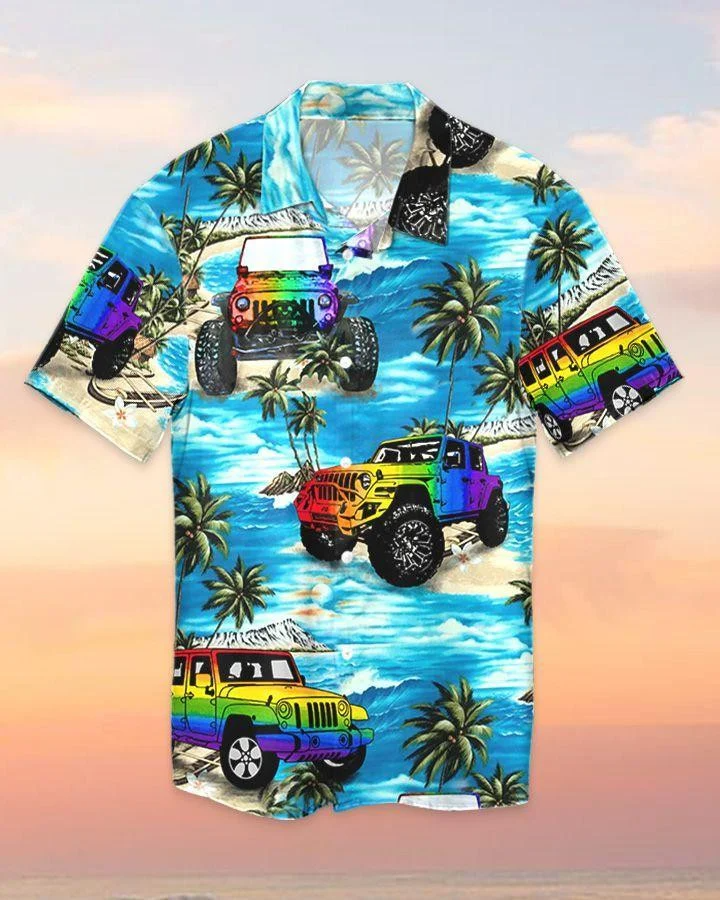 Beach Shirt Hawaiian Jee Car Lgbt Beach, Gay Hawaiian Shirts, Gay Pride Apparel