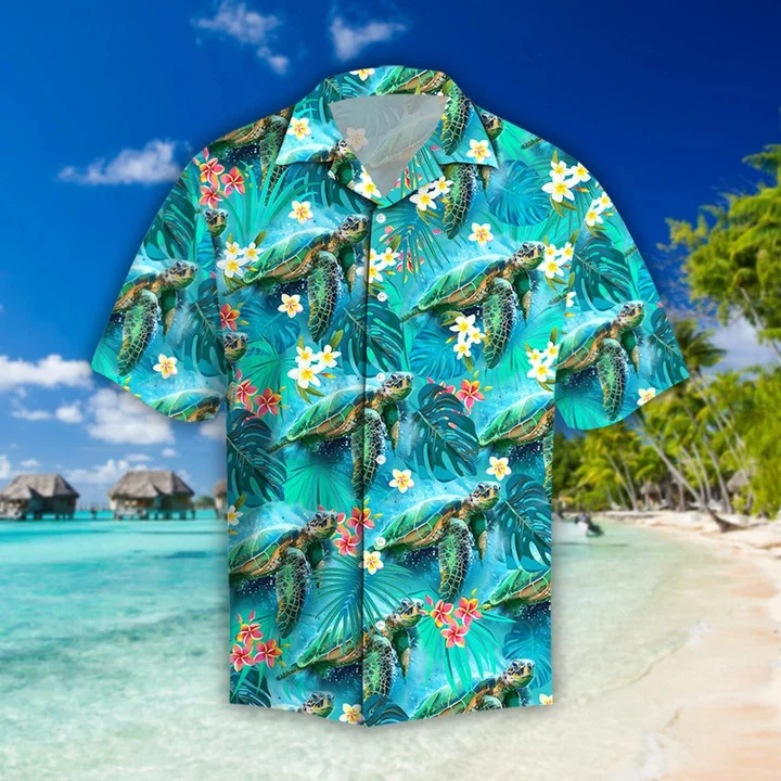 Spring Turtle Hawaiian Shirt, Aloha Shirt Gift For Summer Lover, Turtle Hawaii Tshirt