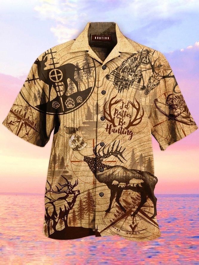 Vintage Style Hunting Deer Pattern Hawaiian Shirt