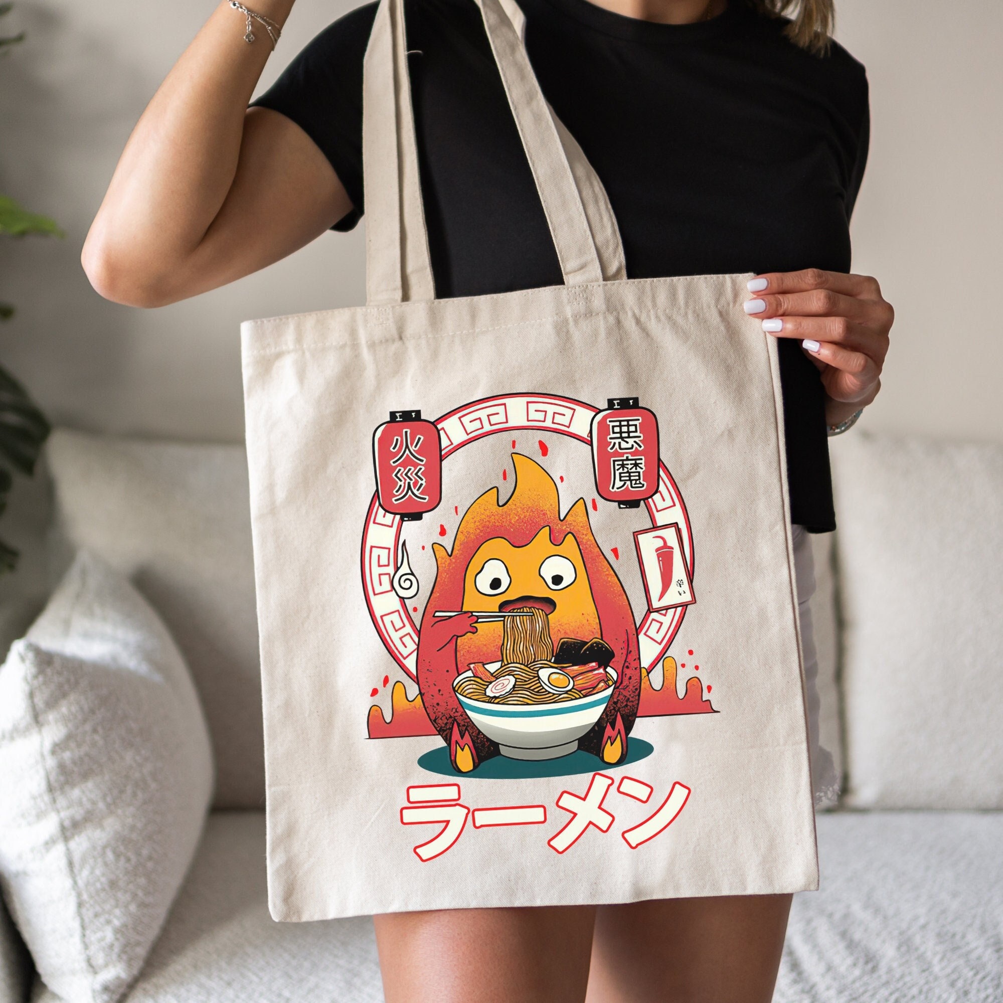 Calcifer Ramen Howl’s Moving Castle Inspired Tote Bag